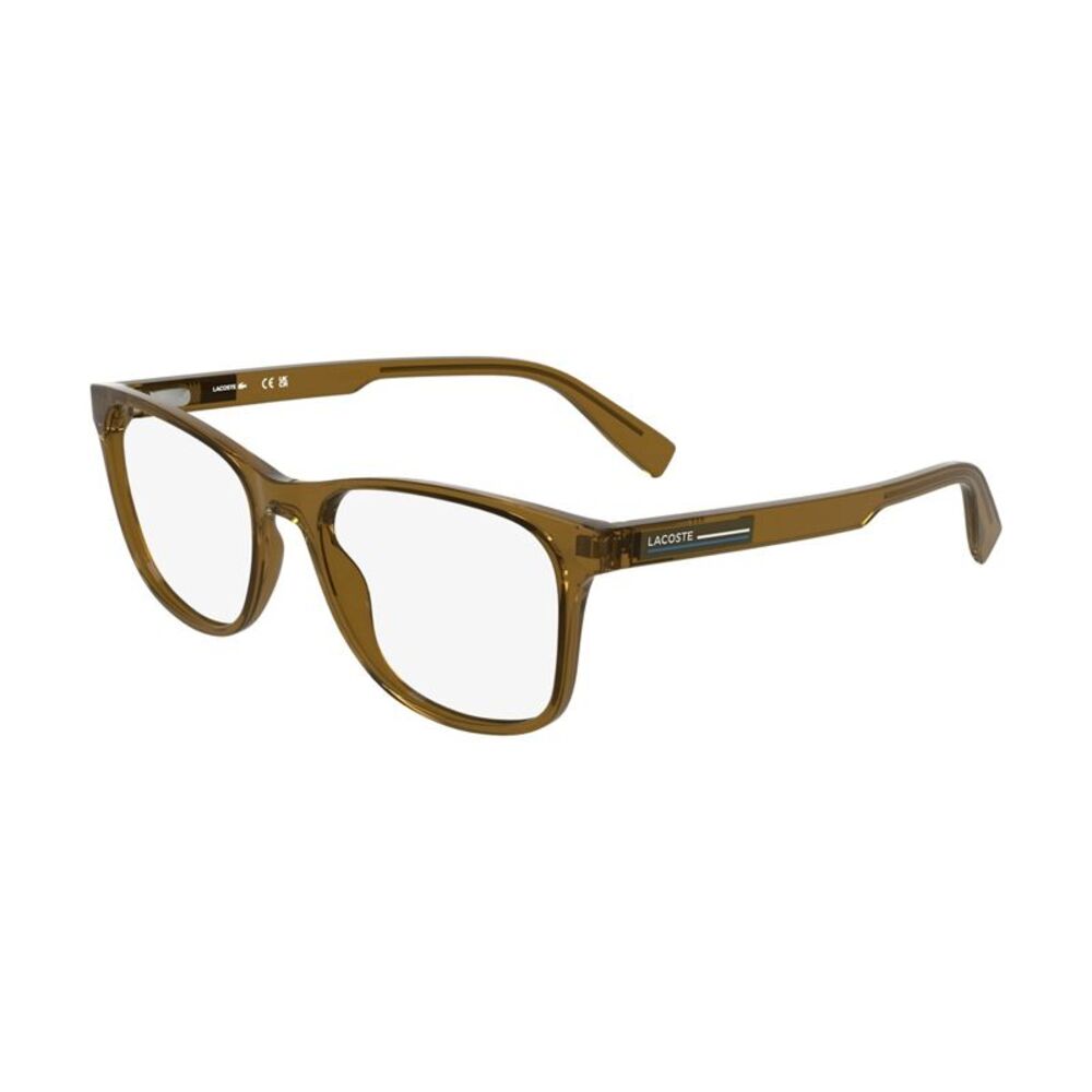 Lacoste Eyeglasses Square Full Rim, Transparent Brown Frame and Clear Demo Lens
